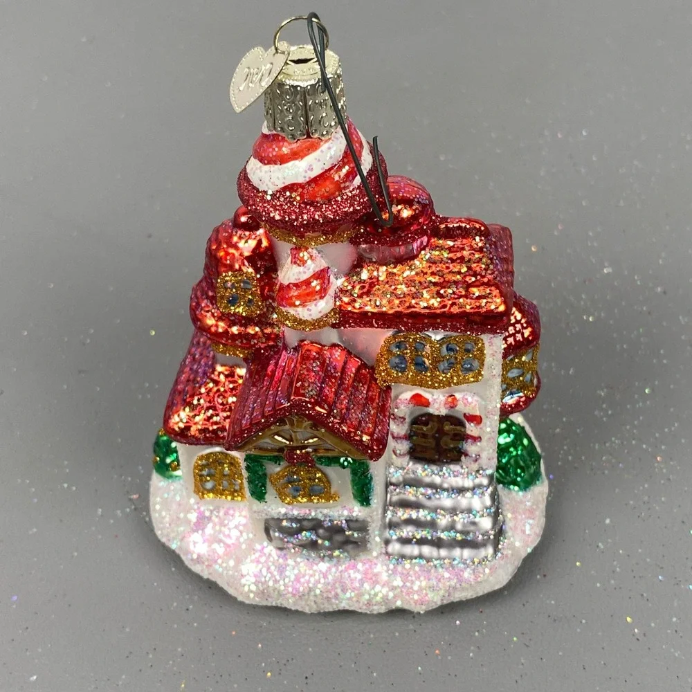Old World Christmas Glass Ornaments Santa Claus and Gingerbread House Set of 2
